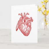 赤アンティーク解剖学的ハート カード (黄色い花)