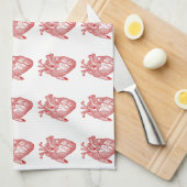 赤アンティーク解剖学的ハート キッチンタオル (四つ折り)