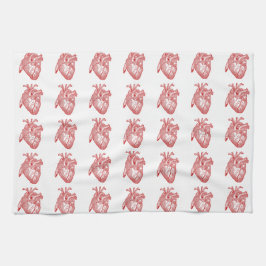 赤アンティーク解剖学的ハート キッチンタオル