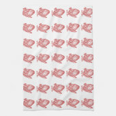 赤アンティーク解剖学的ハート キッチンタオル (縦)