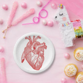 赤アンティーク解剖学的ハート ペーパープレート (パーティー)