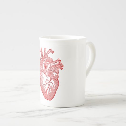 赤アンティーク解剖学的ハート ボーンチャイナマグカップ (正面右)