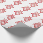 赤アンティーク解剖学的ハート ラッピングペーパー (コーナー)