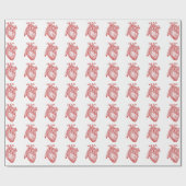 赤アンティーク解剖学的ハート ラッピングペーパー (フラット)