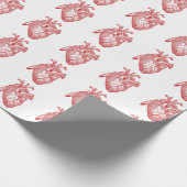 赤アンティーク解剖学的ハート ラッピングペーパー (角)