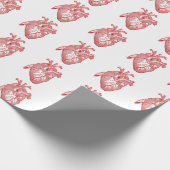 赤アンティーク解剖学的ハート ラッピングペーパー (角)