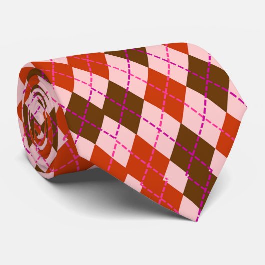 赤アーガイルと茶色のスポーティメンズ ネクタイ (ロール)