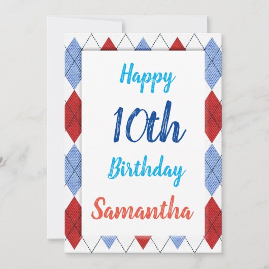 赤アーガイルと青のパターン カード (正面)