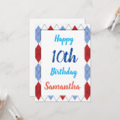 赤アーガイルと青のパターン カード (正面/裏面インサイチュ)