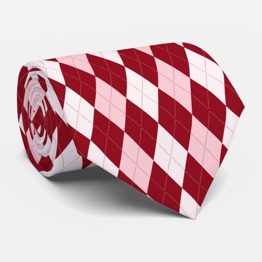赤アーガイル紅色ピンク小ダイヤモンド形 ネクタイ (ロール)