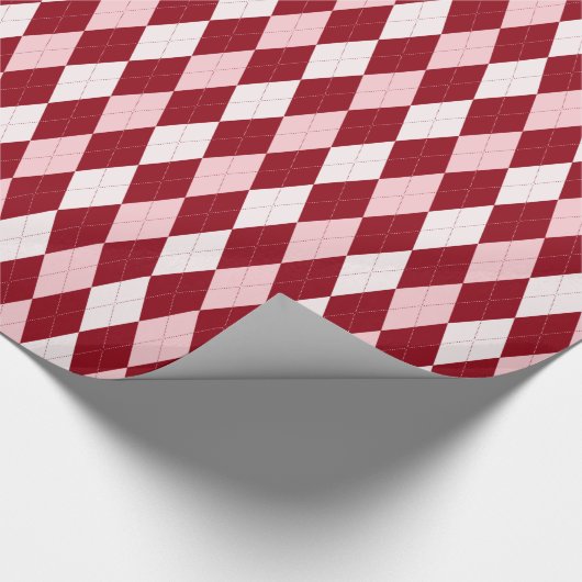 赤アーガイル紅色ピンク小ダイヤモンド形 ラッピングペーパー (角)