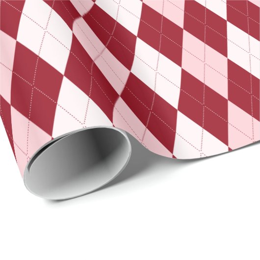 赤アーガイル紅色ピンク小ダイヤモンド形 ラッピングペーパー (ロールコーナー)