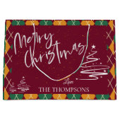 赤アーガイル緑のスクリプエレガントトメリークリスマス ラージペーパーバッグ (正面)