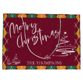 赤アーガイル緑のスクリプエレガントトメリークリスマス ラージペーパーバッグ (裏面)