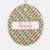 赤アートパーソナライズされたと緑のクレヨン セラミックオーナメント (左)