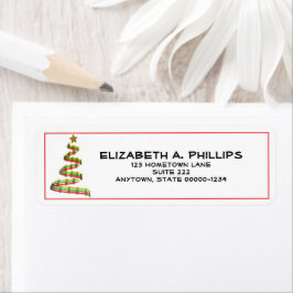 赤アート緑と金ゴールドクリスマスツリーカスタム ラベル
