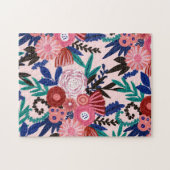 赤アート青アクリル絵を描クの花葉類 ジグソーパズル (横)