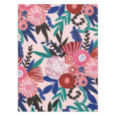 赤アート青アクリル絵を描クの花葉類 テーブルクロス (正面)