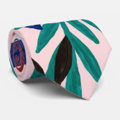 赤アート青アクリル絵を描クの花葉類 ネクタイ (ロール)