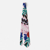 赤アート青アクリル絵を描クの花葉類 ネクタイ (裏面)