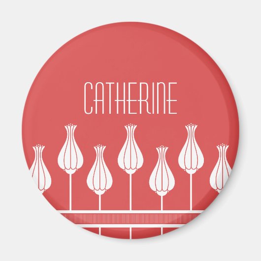 赤アールデコフローラ磁石 マグネット (正面)