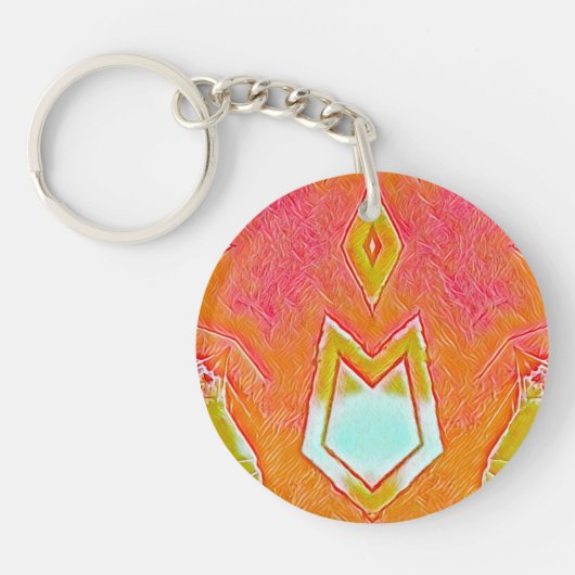 赤イエローオレンジ円形アクリル～キーチェーン キーホルダー (正面)