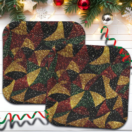 赤イエローグリーン波のフェスティバルグリッター ペーパープレート