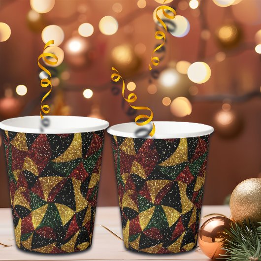 赤イエローグリーン波のフェスティバルグリッター 紙コップ