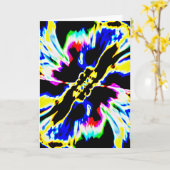 赤イエローブルーアクアオンブラック抽象芸術花 カード (黄色い花)
