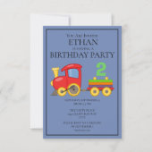 赤イエローブルートレインチャイルドの2歳の誕生日パーティー 招待状 (正面)