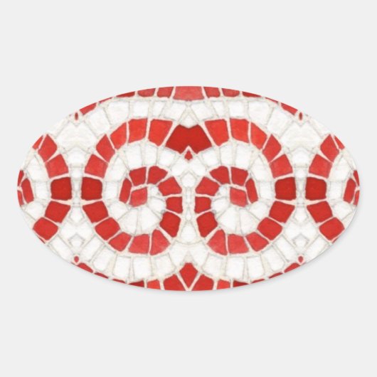 赤イオンのモザイク楕円ステッカー 楕円形シール (正面)