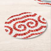 赤イオン性モザイク丸紙コースター ラウンドペーパーコースター (アングル)