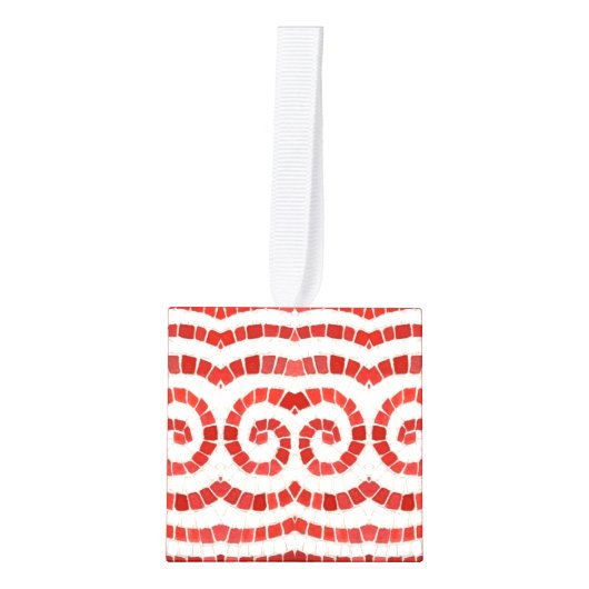 赤イオン性モザイク木製立方体オーナメント キューブオーナメント (正面)