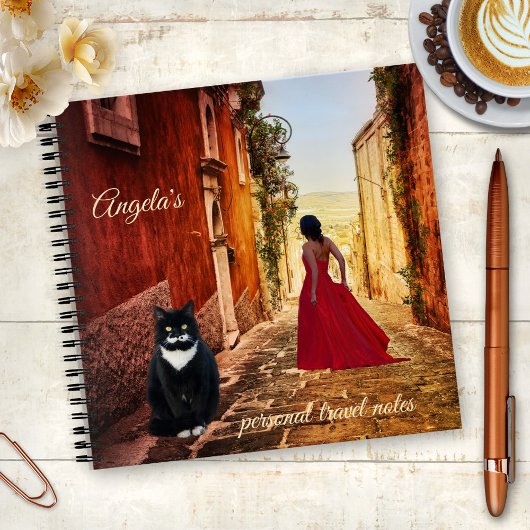 赤イタリアンい可愛いタキシード猫ノートのアートレディ ノートブック