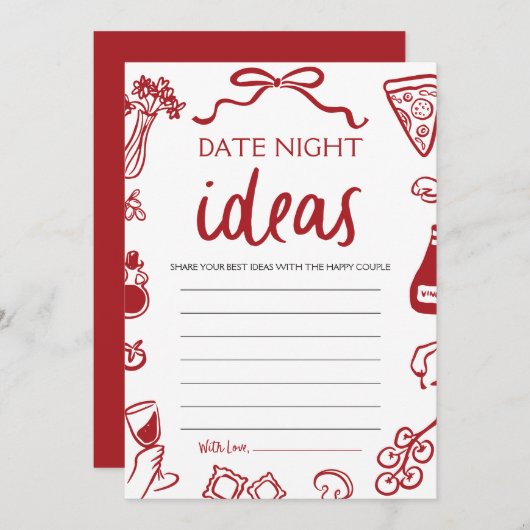 赤イタリアンい夜アイディアブライダルシャワーゲーム 招待状 (正面/裏面)