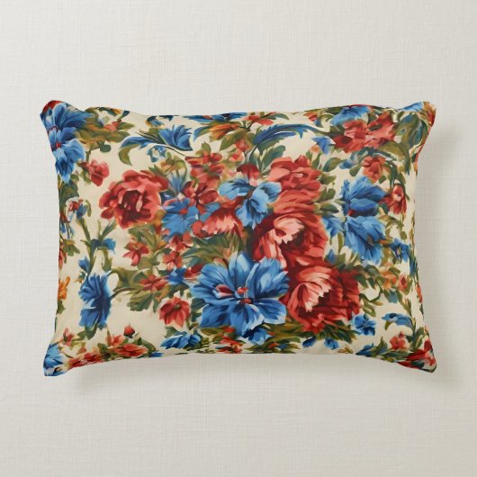 赤イタリアンと青の緑豊かな離れ花 アクセントクッション (正面)