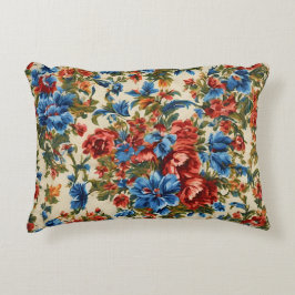 赤イタリアンと青の緑豊かな離れ花 アクセントクッション