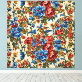 赤イタリアンと青の緑豊かな離れ花 キャンバスプリント (インサイチュ (ウッドフロア))