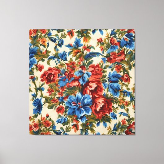 赤イタリアンと青の緑豊かな離れ花 キャンバスプリント (正面)