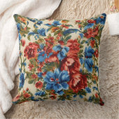 赤イタリアンと青の緑豊かな離れ花 クッション (ブランケット)