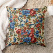 赤イタリアンと青の緑豊かな離れ花 クッション (ブランケット)