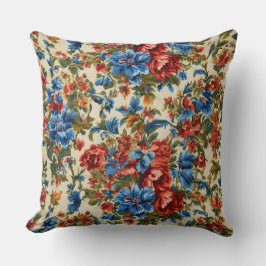 赤イタリアンと青の緑豊かな離れ花 クッション