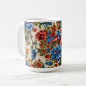 赤イタリアンと青の緑豊かな離れ花 コーヒーマグカップ (正面左)