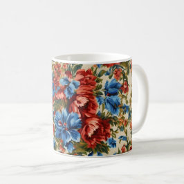 赤イタリアンと青の緑豊かな離れ花 コーヒーマグカップ