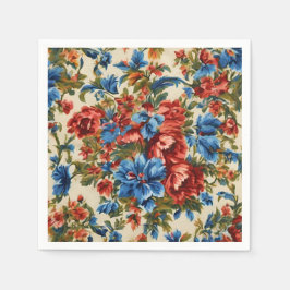 赤イタリアンと青の緑豊かな離れ花 スタンダードカクテルナプキン