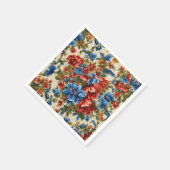 赤イタリアンと青の緑豊かな離れ花 スタンダードカクテルナプキン (角)