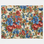 赤イタリアンと青の緑豊かな離れ花 フリースブランケット (正面(横))