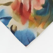 赤イタリアンと青の緑豊かな離れ花 フリースブランケット (角)