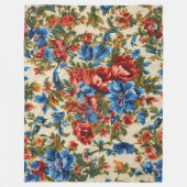 赤イタリアンと青の緑豊かな離れ花 フリースブランケット (正面)