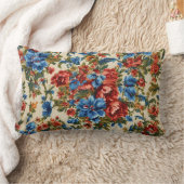 赤イタリアンと青の緑豊かな離れ花 ランバークッション (ブランケット)